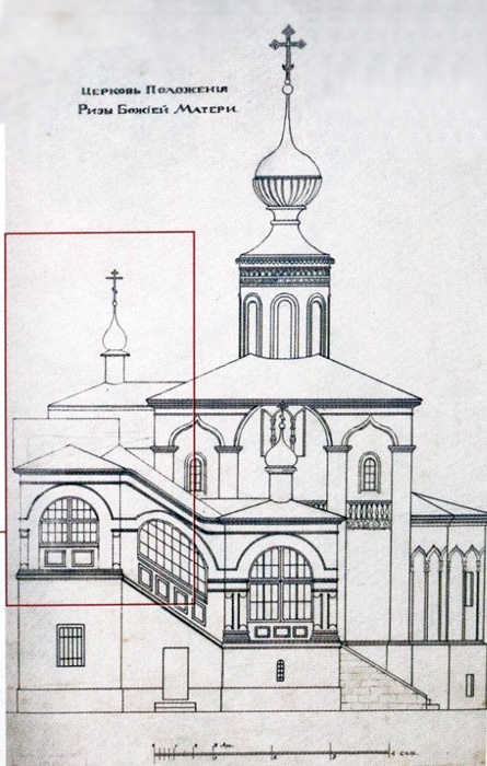 Церковь Ризположения с часовней Печерской Богоматери. Вид с юга