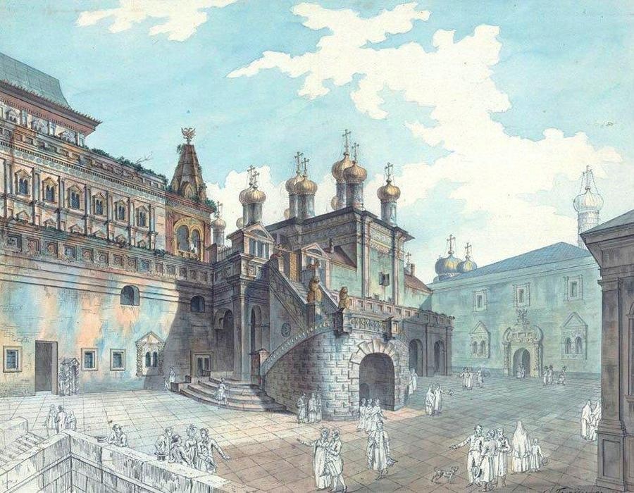 Вид на Верхоспасский собор и теремные церкви.