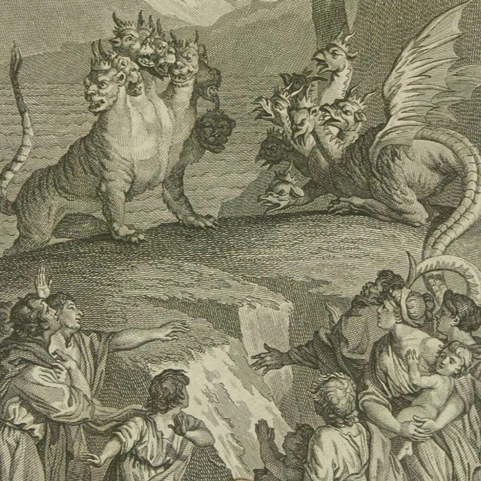 Семиглавый, десятирогий зверь, богохульство (Откровение, гл. XIII)