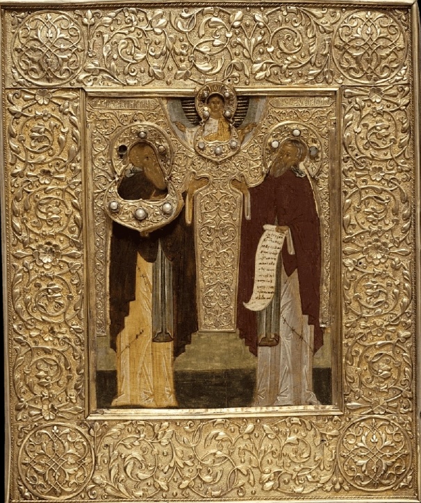 Икона в окладе «Преподобные Зосима и Савватий Соловецкие»