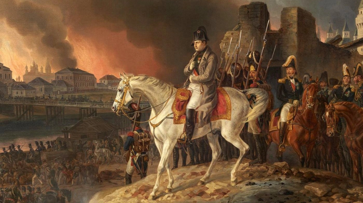 Картина "Выезд императора Наполеона из Кремля". Германия, 1840 г. Адам Альбрехт