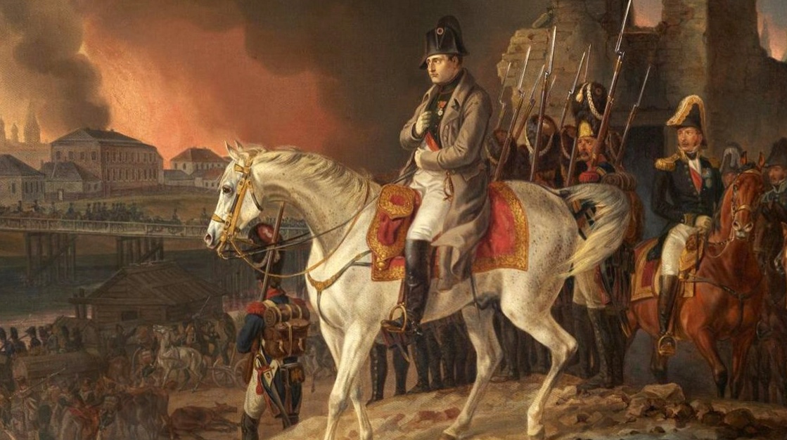 Картина "Выезд императора Наполеона из Кремля". Германия, 1840 г. Адам Альбрехт