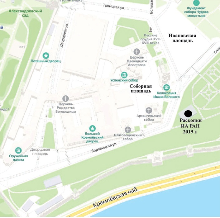 Место раскопа 2019 г. в Большом Кремлевском сквере